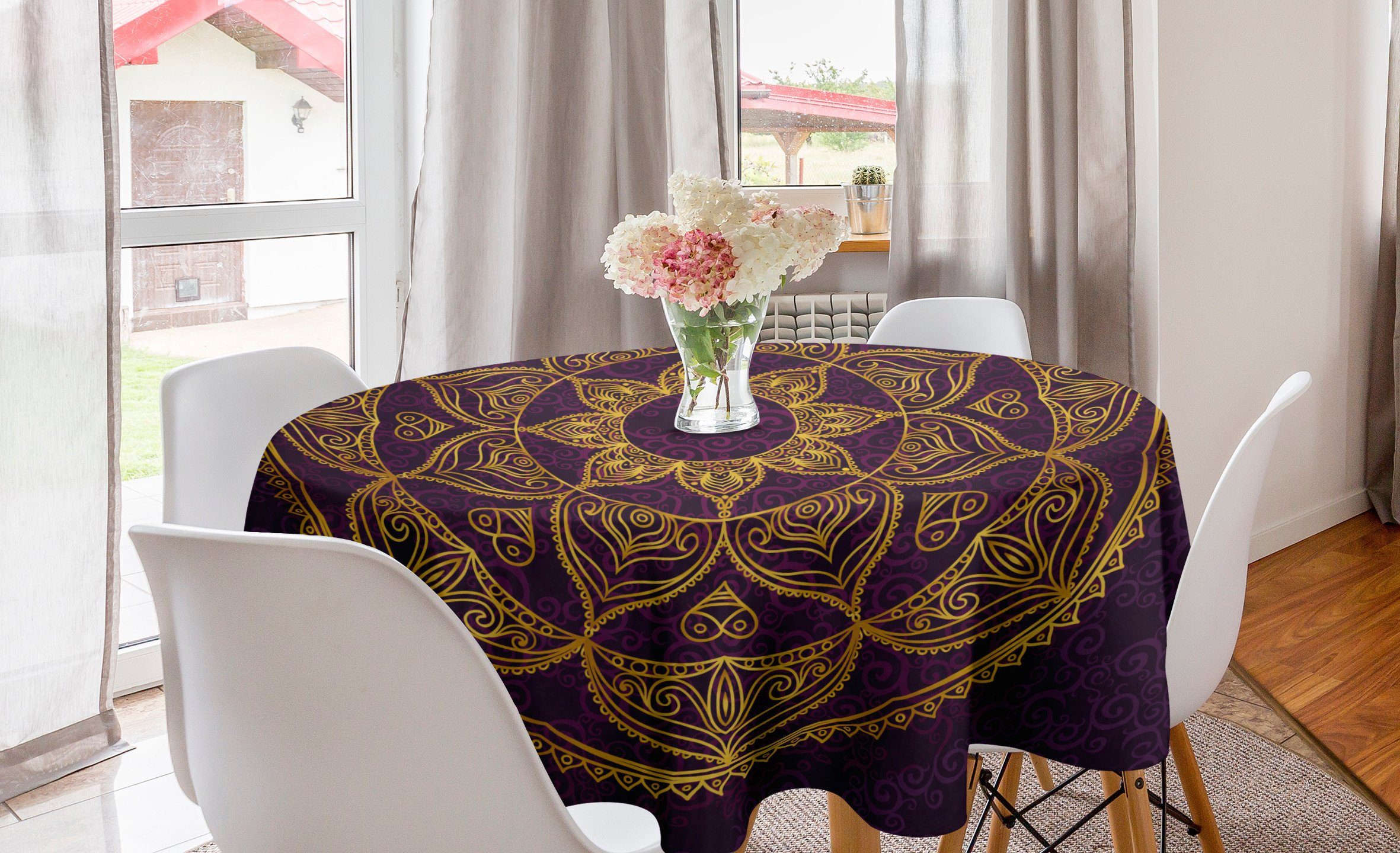 Abakuhaus Tischdecke Kreis Tischdecke Abdeckung für Esszimmer Küche Dekoration, Mandala Lace wie Circular