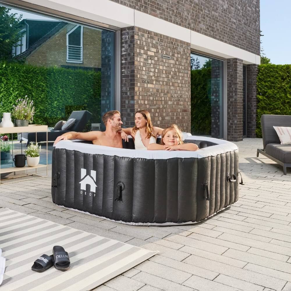 HOME DELUXE Whirlpool Outdoor Whirlpool DROP - 6 Personen, aufblasbares Aufstellbecken, 185 cm, inkl. Abdeckung, für 6 Personen, runder Pool