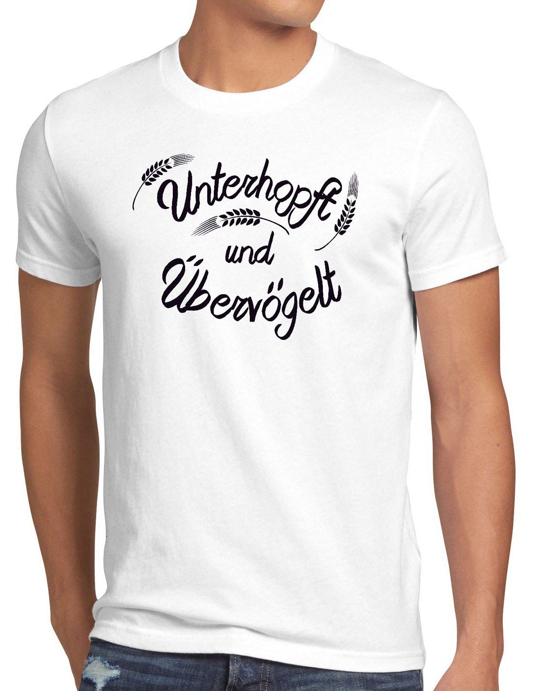 style3 Print-Shirt Herren T-Shirt Unterhopft Übervögelt Kult Shirt Funshirt Spruch Bier Malz Fun weiß