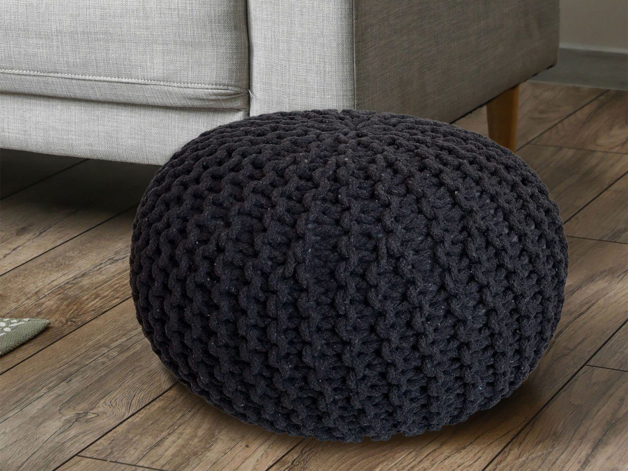 soma 4-Fußstuhl Pouf Ø 55 cm Strickhocker Sitzpouf Sitzpuff Bodenk