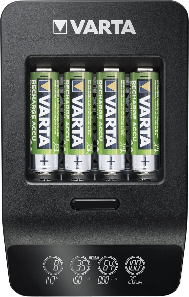 VARTA Batterieladegrät LCD Smart Charger+ inklusive 4 Akkus AA (2 Stück) Batterie