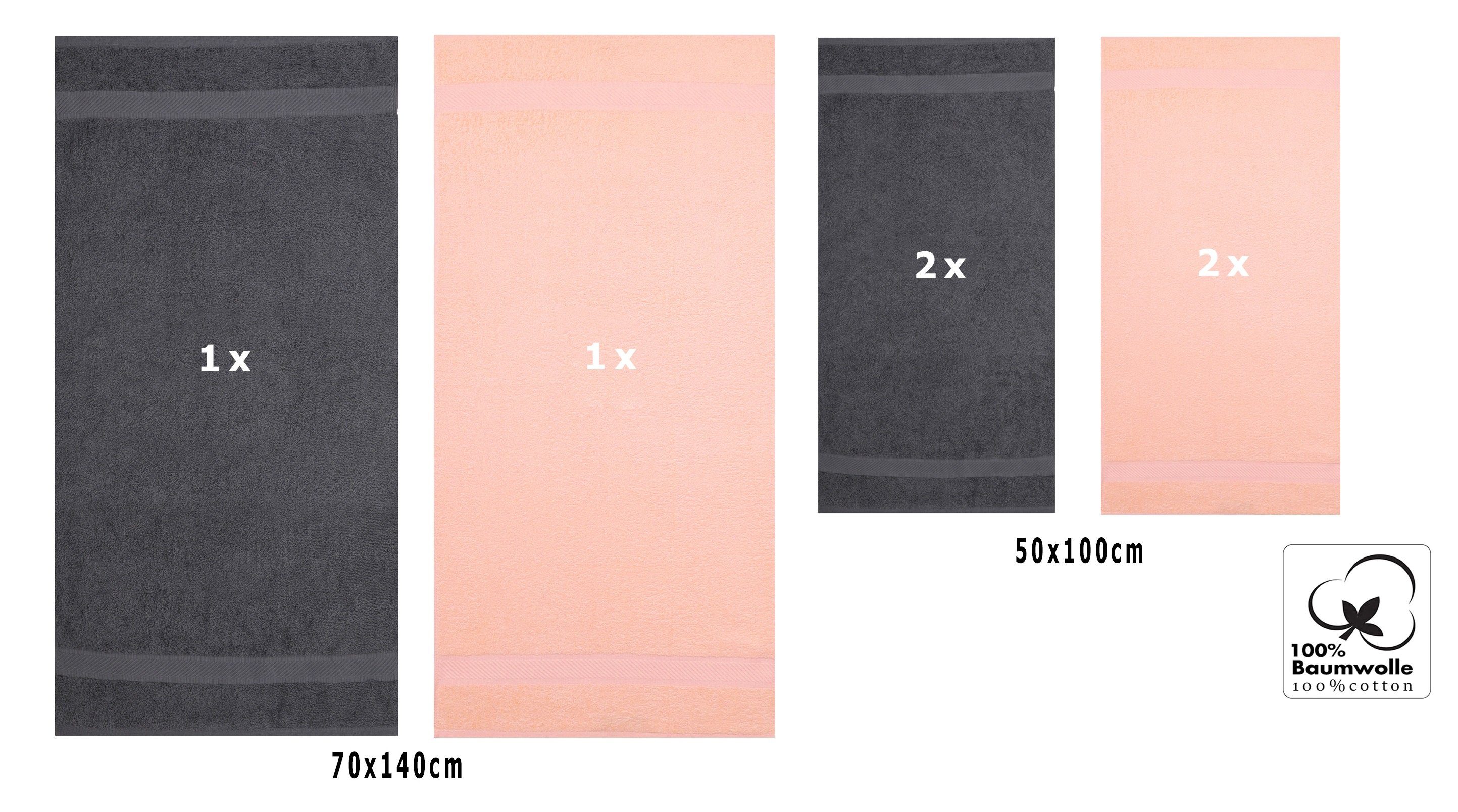 Handtuch Betz 2x 100% Baumwolle Palermo 70x140 anthrazit/apricot Set 6er Liegetücher Handtücher, cm 4x