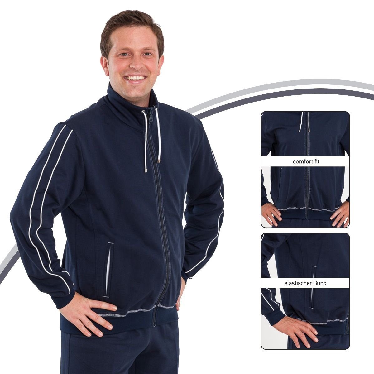 Authentic und Sport- 100% Sweatjacke Klein Herren Baumwolle aus Freizeitjacke Marine