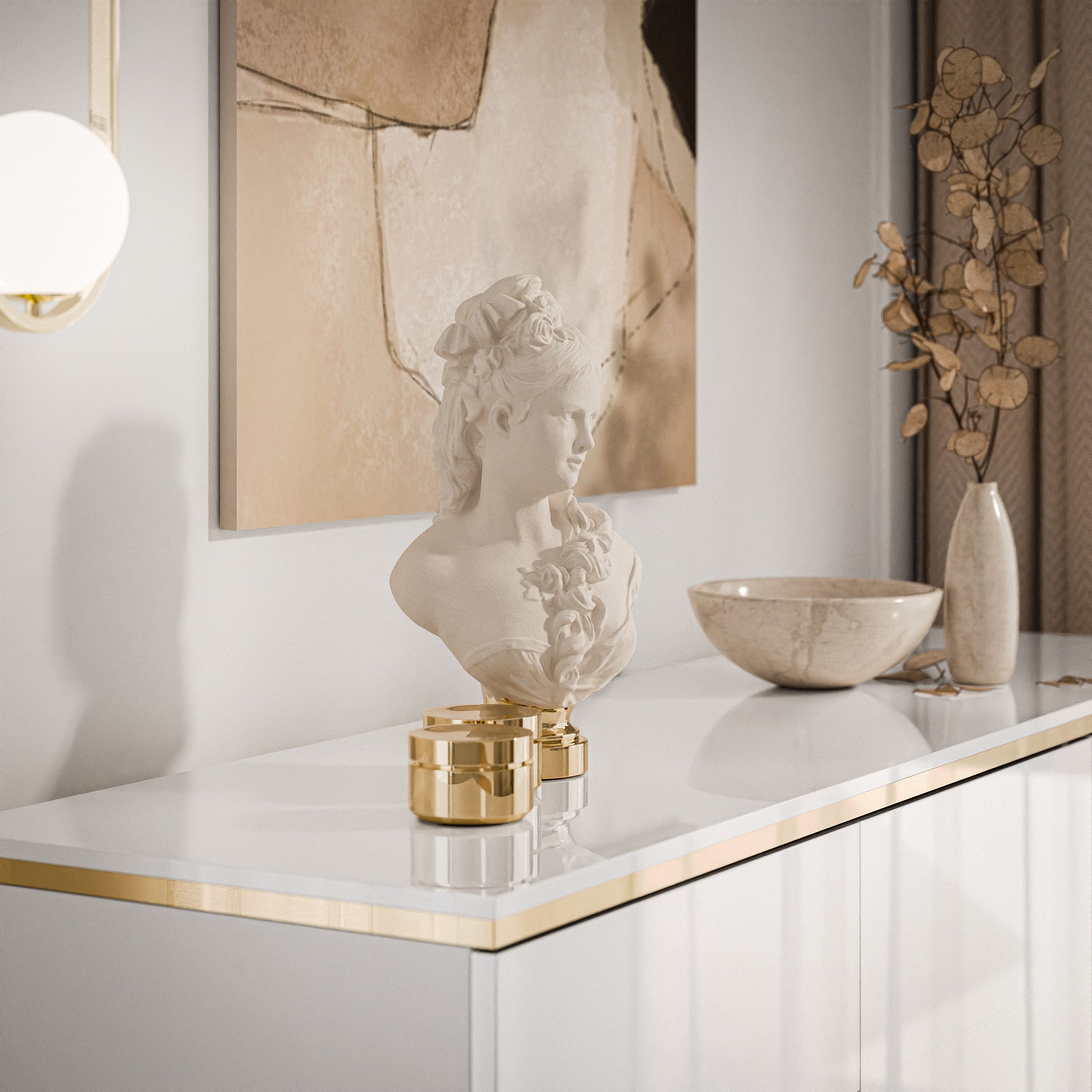 Lookway Kommode AURORA II im weiß glänzend mit Griffloses Öffnungssystem, Breite: 140 cm, Höhe: 89/90 cm, Tiefe: 40 cm – Bild 4 von 5