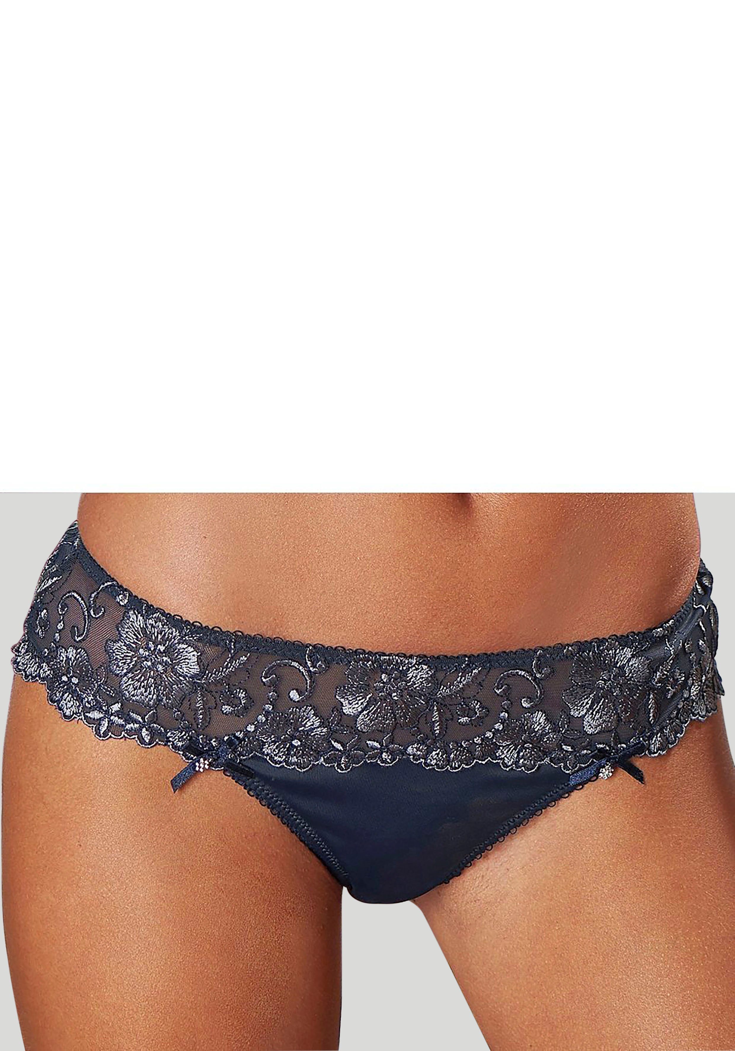 blumiger Dessous in Optik Stickerei Spitze Wanda marine String LASCANA mit