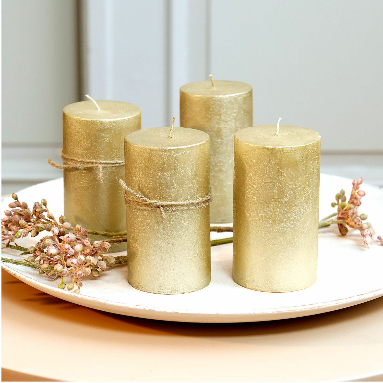 Mirabeau Stumpenkerze Kerze 4er Set Braga gold (4er Set, 4er Set), none – Bild 3 von 4