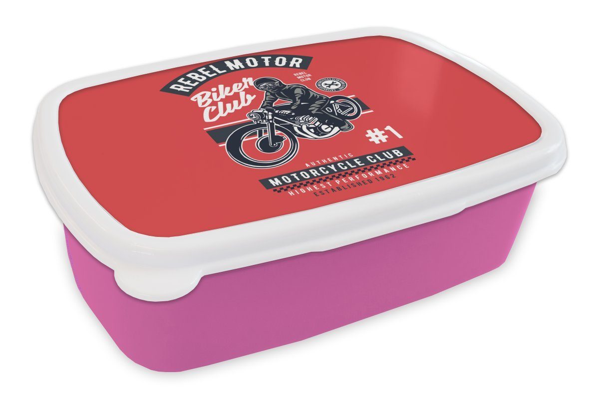 MuchoWow Lunchbox Motorrad - Mann - Retro - Zitat, Kunststoff, (2-tlg), Brotbox für Erwachsene, Brotdose Kinder, Snackbox, Mädchen, Kunststoff rosa