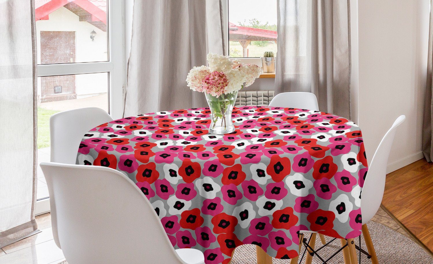 Abakuhaus Tischdecke Kreis Tischdecke Abdeckung für Esszimmer Küche Dekoration, Abstrakt Blumen-Blick-Motiv