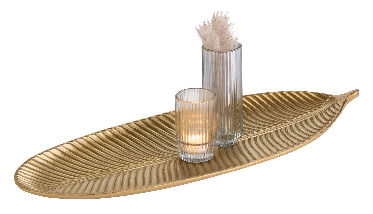 Tablett NEILA, L 59 cm, Goldgelb, Kunststoff, blattförmig, Kunststoff