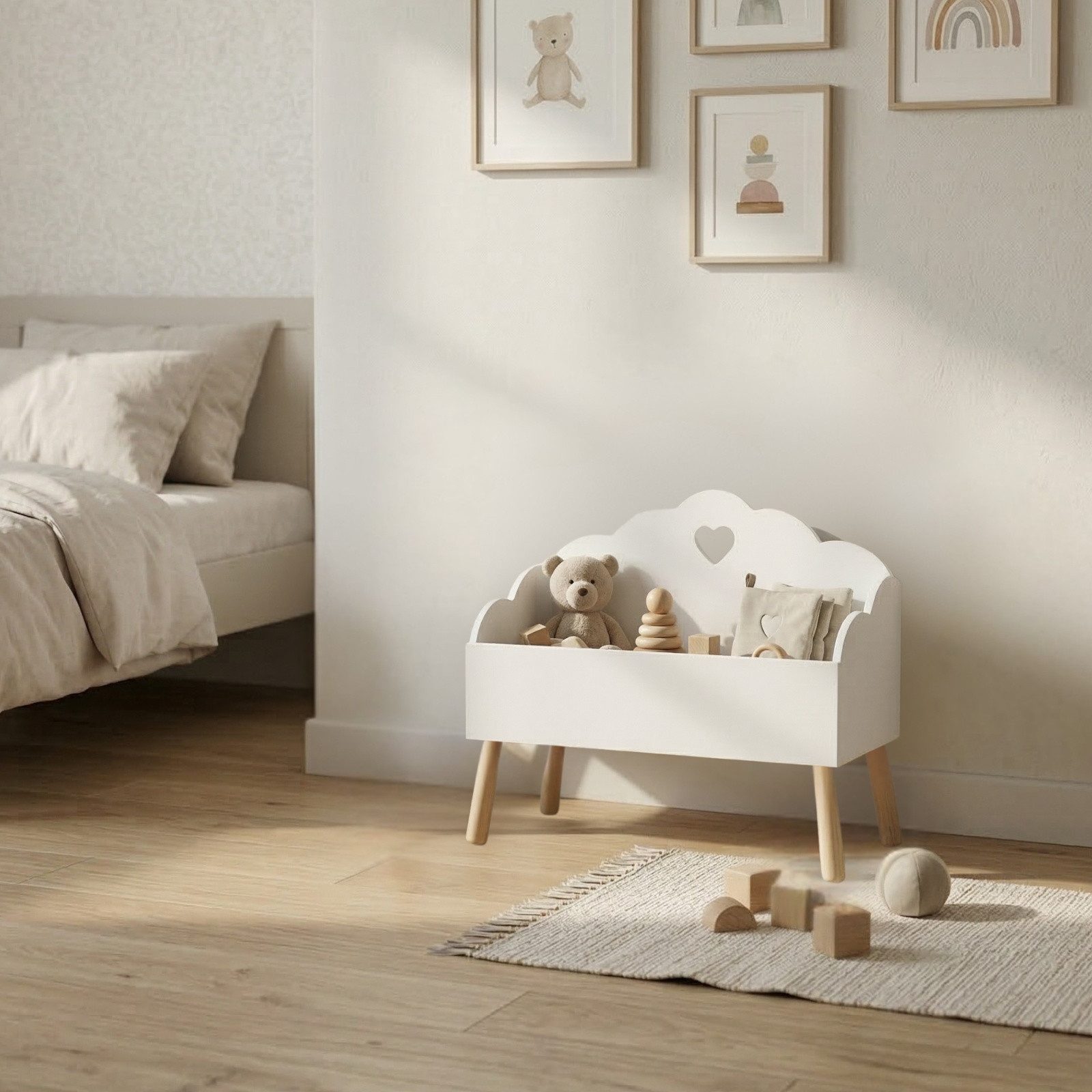 BOXIMO Aufbewahrungsbox Spielzeugkiste mit Wolkenmotiv NUVU, 55 x 45 x 28 cm