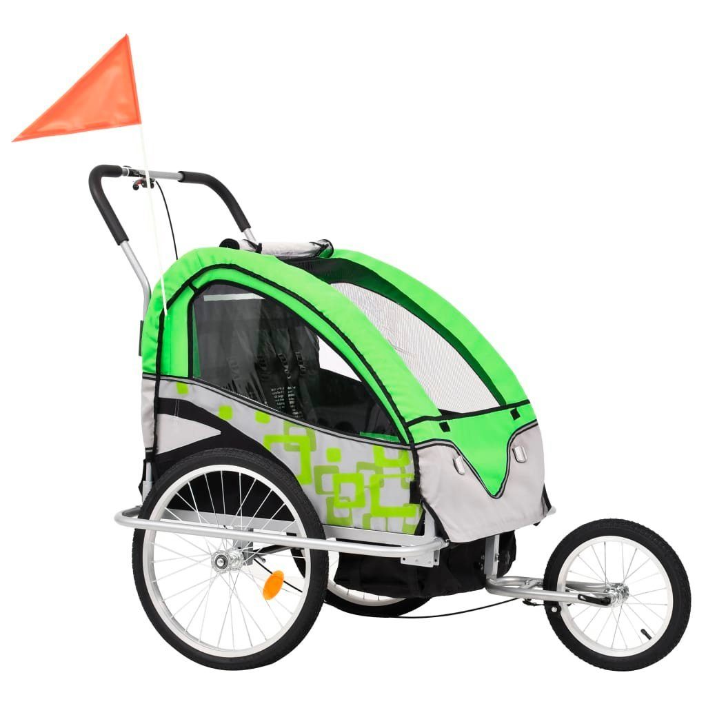vidaXL 2-in-1 Bicycle Cargo Trailer and Stroller, Green and Grey