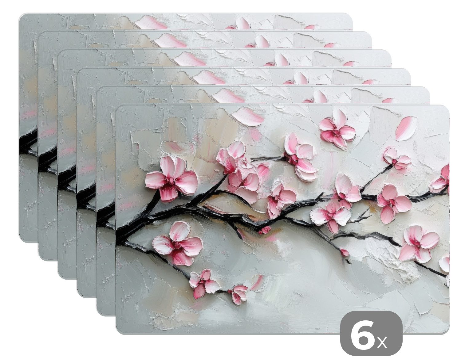 MuchoWow Platzset Blüte - Künstlerisch - Rosa - Sakura, (6-St), Platzsets, Tischset, Abwaschbar, Tischsets, Platzdeckchen