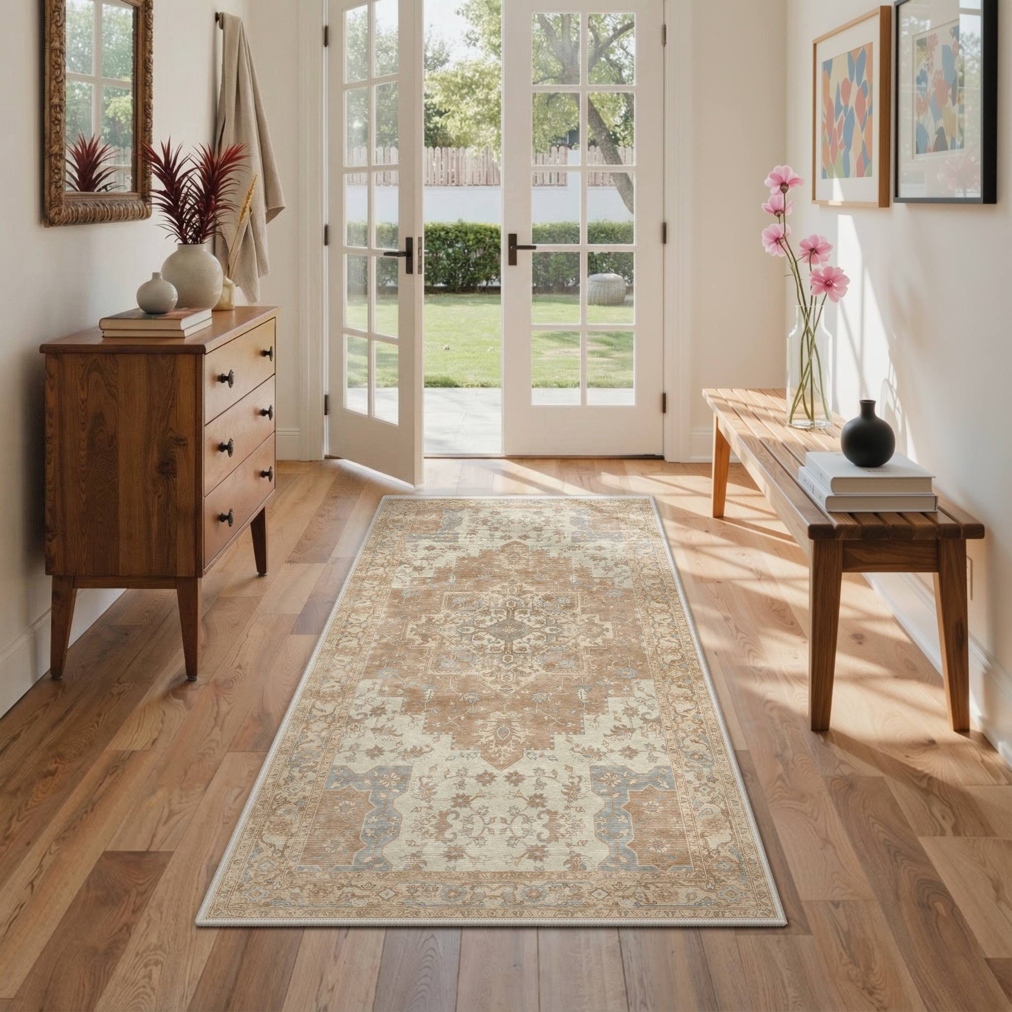 GENIMO Teppich Maschinenwaschbar, Kurzflor Antirutsch Teppich für Wohnzimmer, Küche, rechteckig, 300×240cm, orange