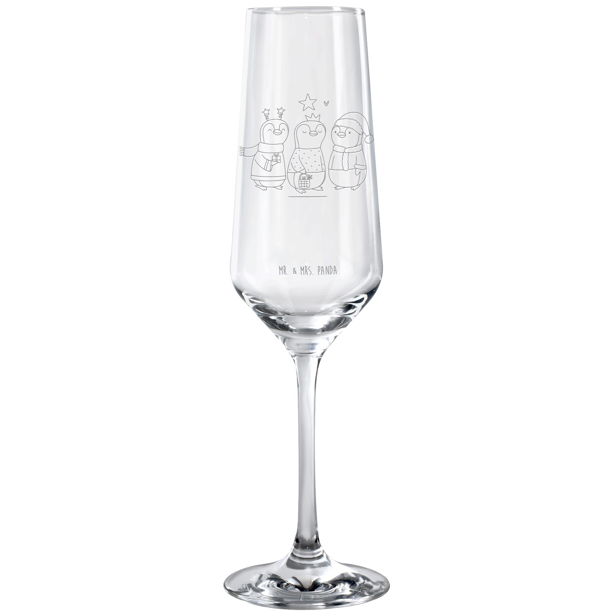 Mr. & Mrs. Panda Sektglas Winterzeit Heilige drei Könige, Glas, Transparent, Trinkglas, Winter, Premium Glas, Weihnachtsmann dekorglas Flute Glas