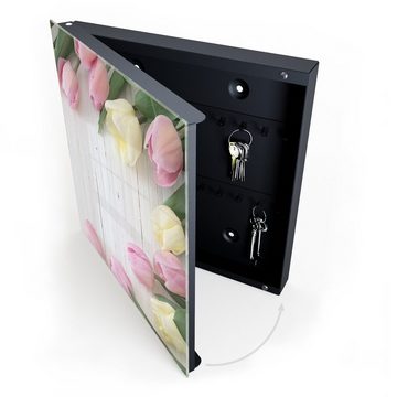 Primedeco Schlüsselkasten Magnetpinnwand und Memoboard mit Glasfront Motiv Tulpenblüten (1 St)