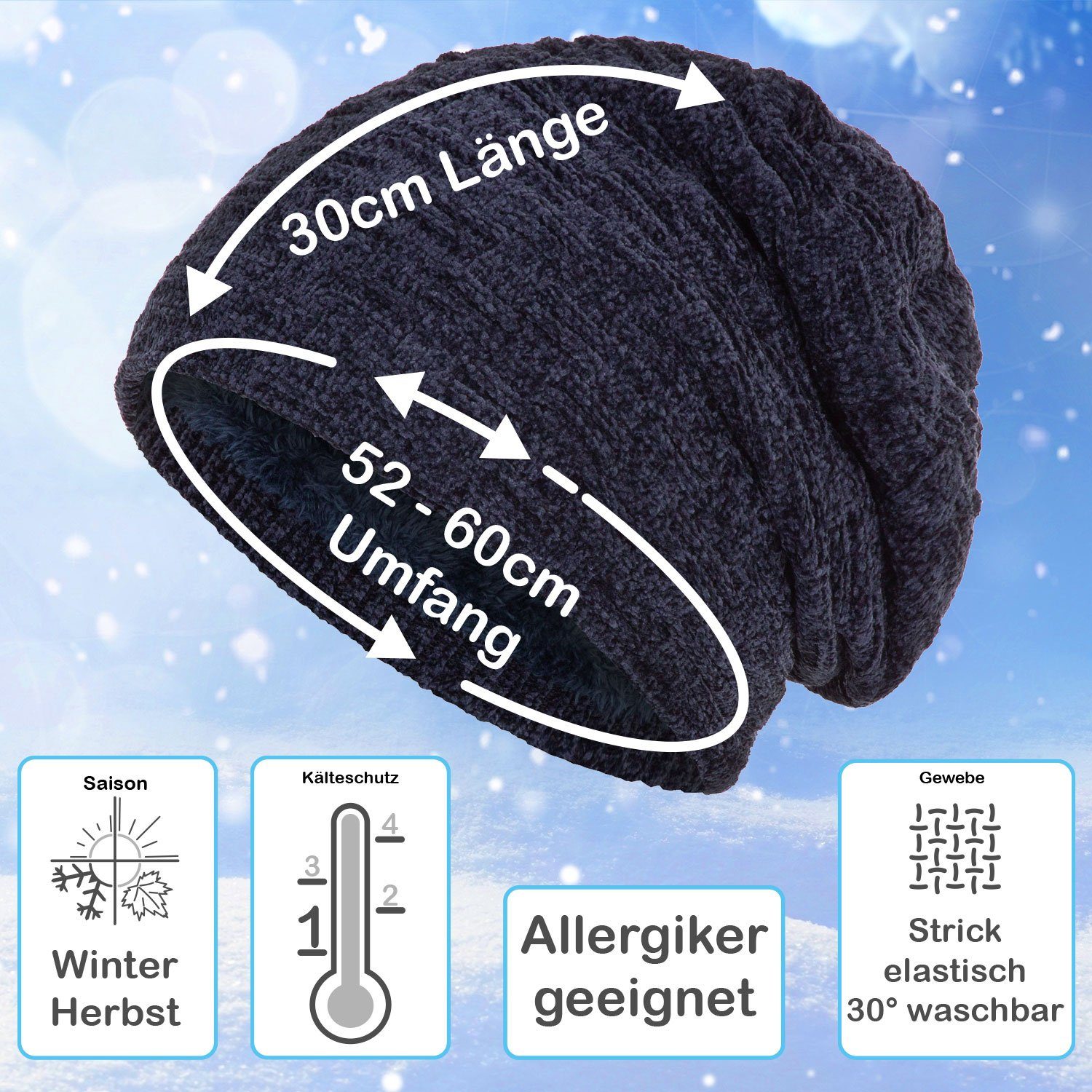 compagno Strickmütze (1-St) Warm gefütterte Wintermütze Strickmütze Beanie Damen und Herren