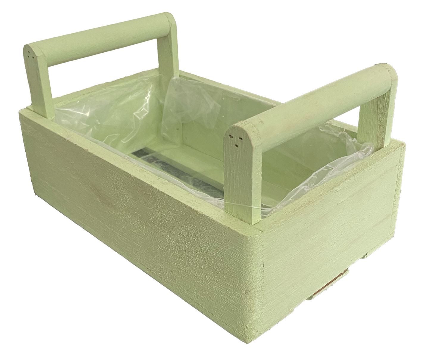 finehomegarden Blumenkasten Holz-Pflanzkasten grün – 26 × 16 cm – Höhe 8 cm – Mit Folie ausgelegt (1 St), Dekorativer Kräuter- & Blumenpflanzkasten