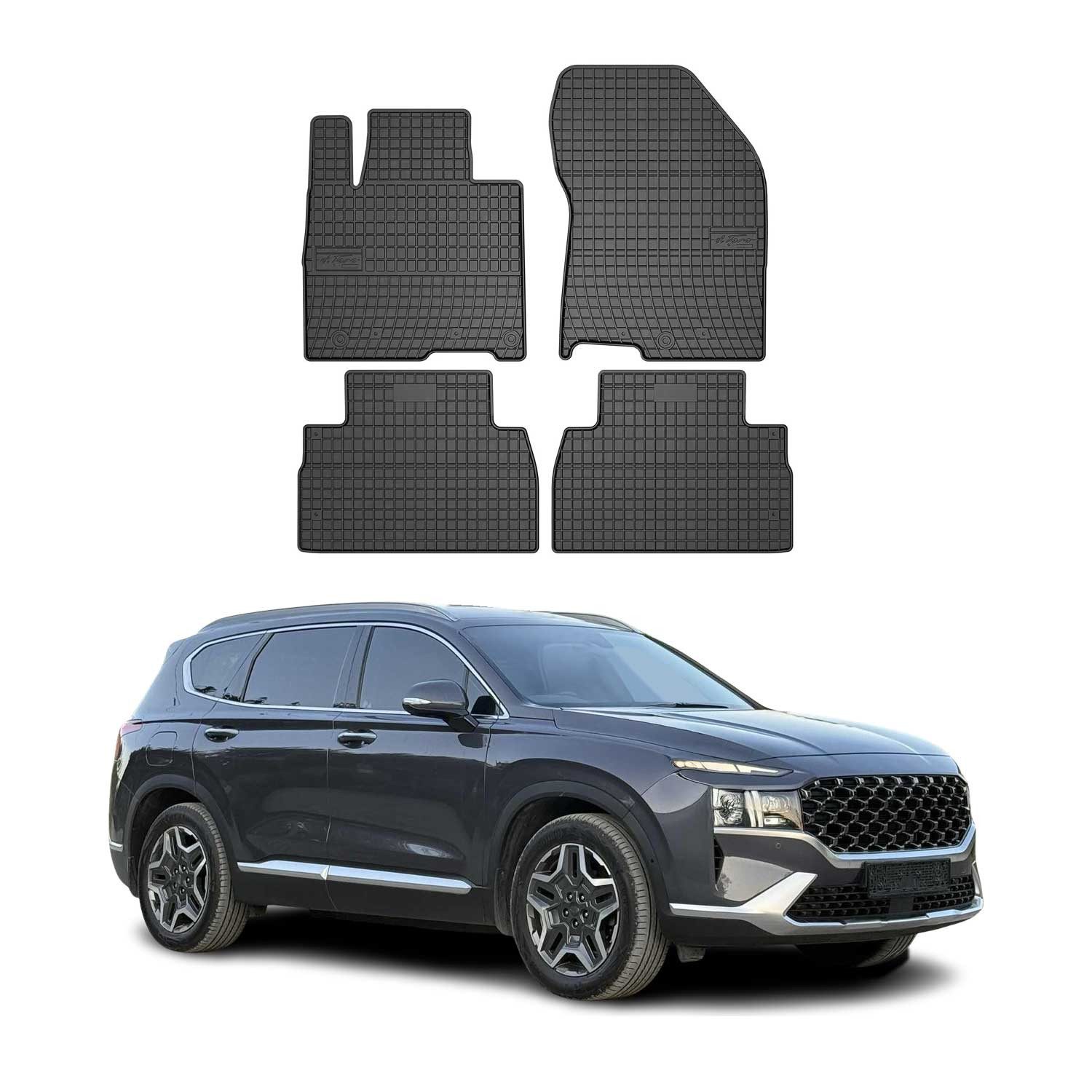 OMAC Auto-Fußmatten für Hyundai Santa Fe 2018-2025 Gummimatten Schwarz 4x (4 St), für Hyundai Santa Fe 2018-2025 Hyundai Santa Fe 2018-2025, Antirutsch,Wasserfest,Einfache Installation