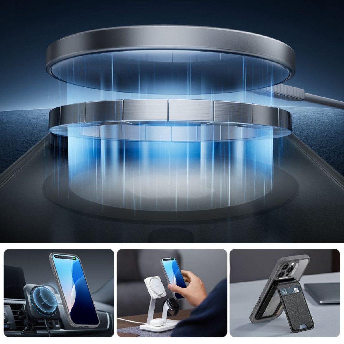 ESR Handyhülle Classic Pro mit Magnetfunktion Kompatibel mit iPhone 16 Pro Max Grau iPhone 16 Pro Max, Hybriddesign mit grauem Rahmen und Magnetfunktion für Zubehörhalt