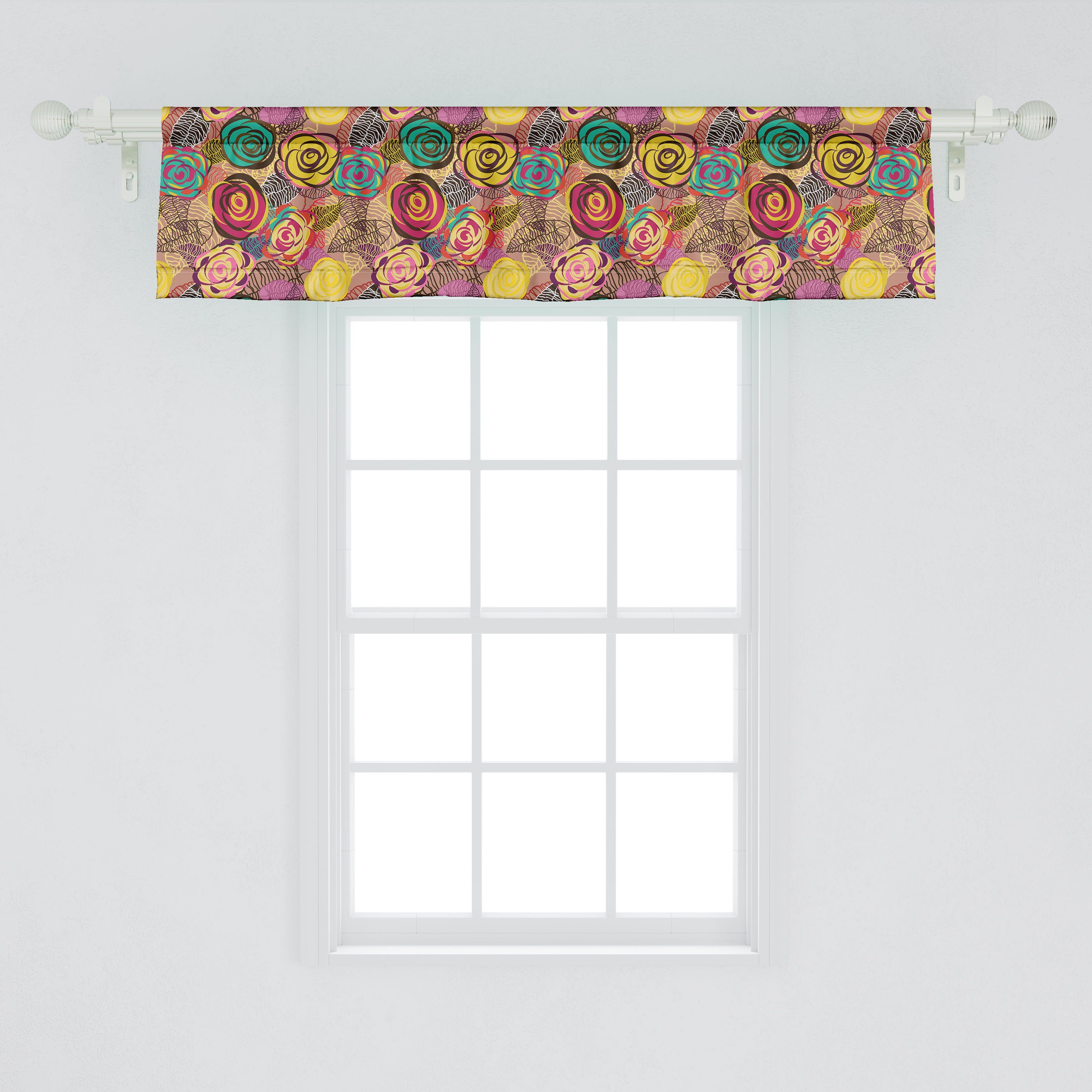Dekor Rosen-Blüten Vorhang für Volant Abakuhaus, Bunte Microfaser, Küche Stangentasche, Abstrakt Schlafzimmer mit Scheibengardine