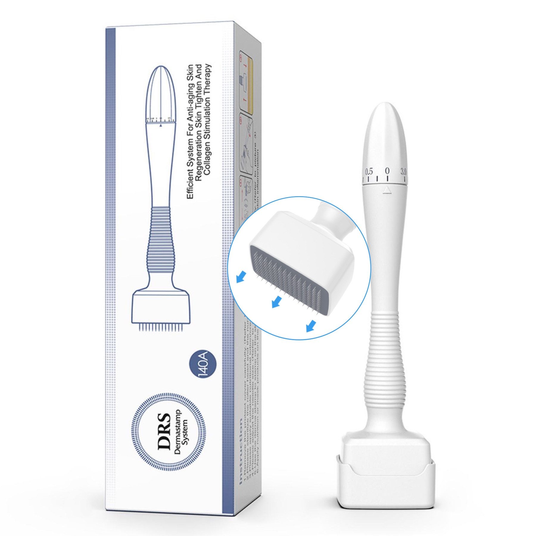 Dermaroller Derma Stamp Dermapen Microneedling 140 Edelstahl Nadeln Länge 0-3mm
