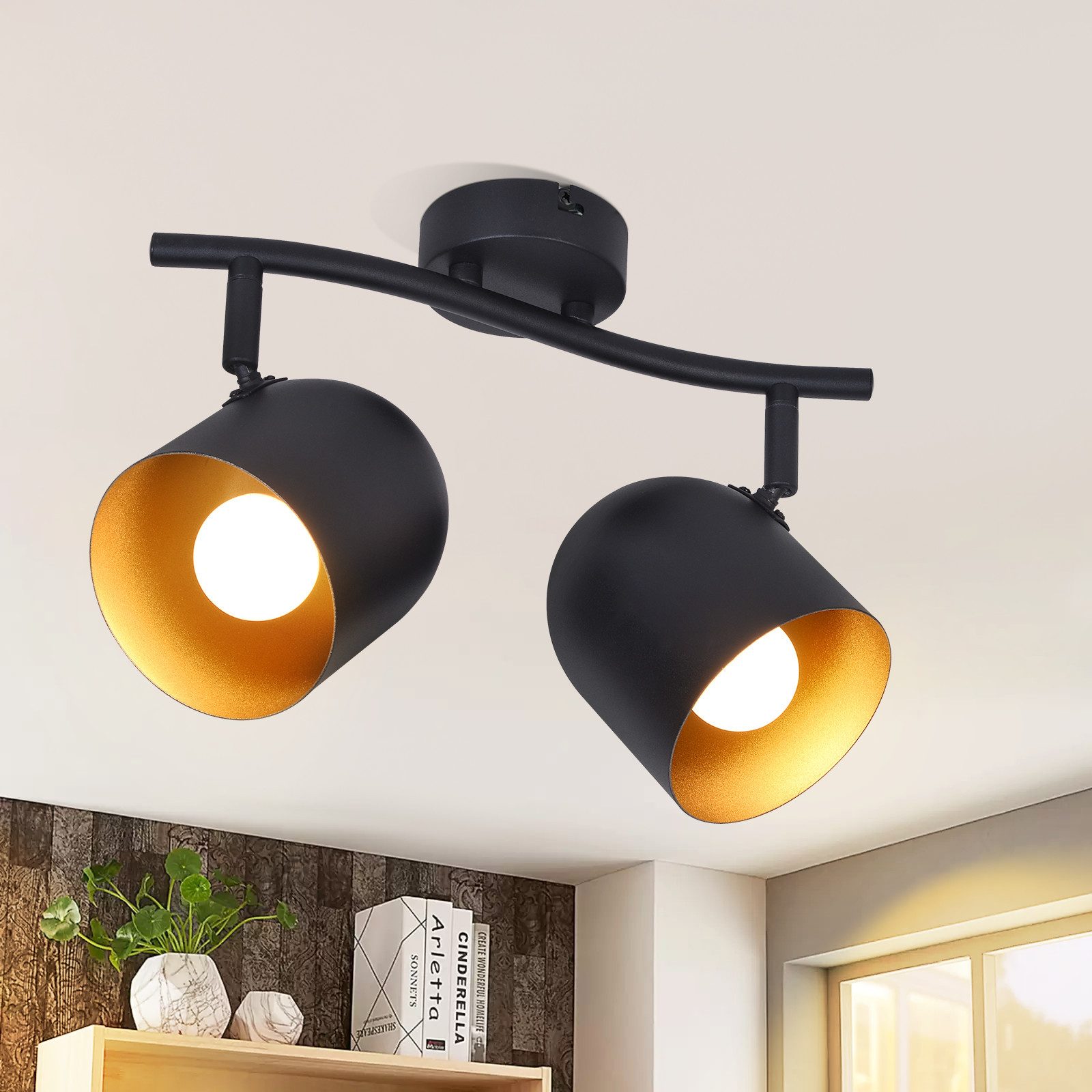 ZMH Deckenstrahler 2/3/4 Flammig-Schwarzgold E14 Deckenlampe 350° Drehbar W günstig online kaufen