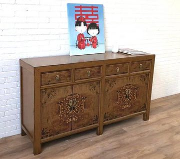 OPIUM OUTLET Kommode Möbel Schrank Sideboard asiatisch orientalisch chinesisch, Vintage-Stil Landhaus-Stil shabby-chic braun, Kommode, Hochzeitsschrank