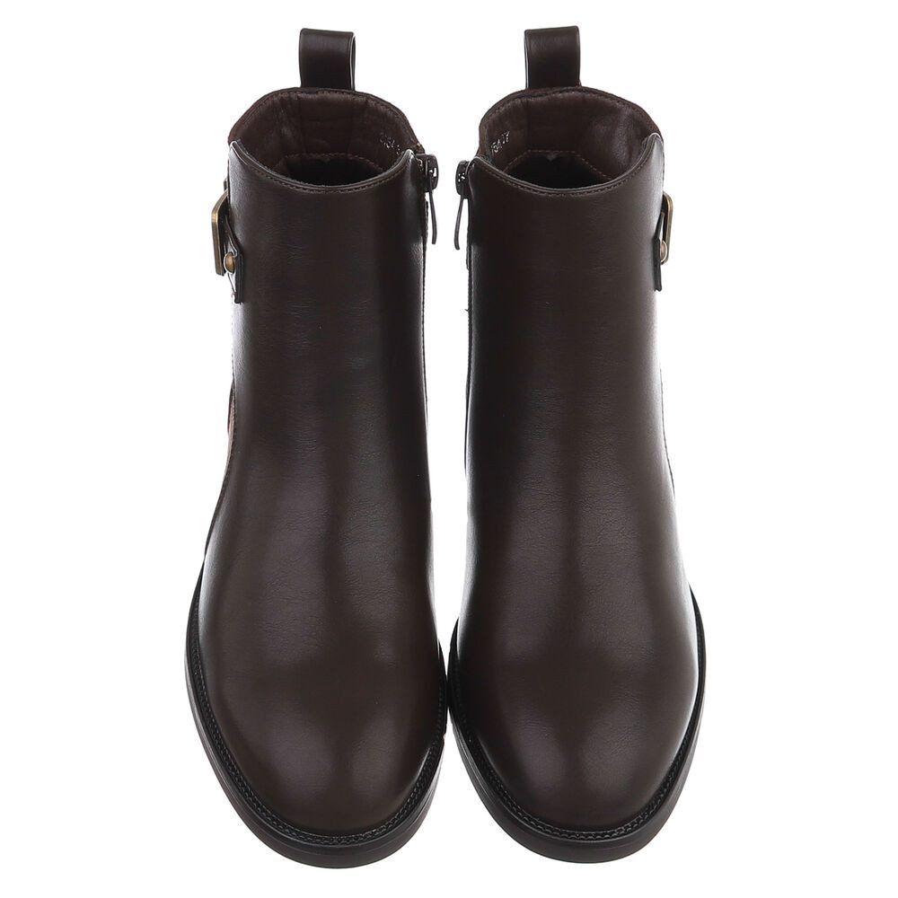Ital-Design Damen Chelsea Boot mit Metallelement und Blockabsatz Stiefelette (92299772) Blockabsatz Flache Stiefeletten in Braun – Bild 4 von 5