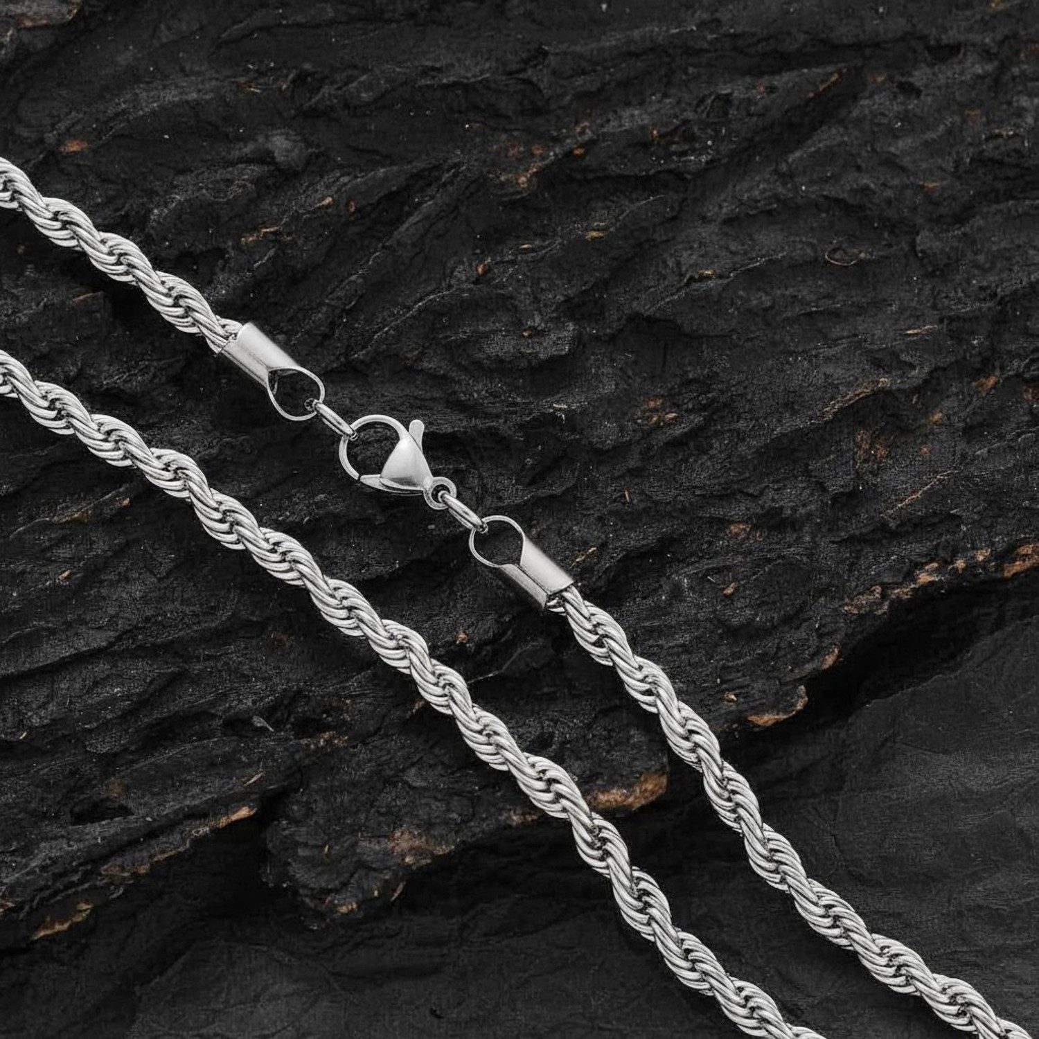 KARMA Edelstahlkette Halskette Silber Herren Edelstahl 55 cm Kette 3mm, 4 mm od. 6 mm (pflegeleicht rostfrei, 1-tlg., modern Geschenk für Ihn wasserfest hypoall – Bild 2 von 4