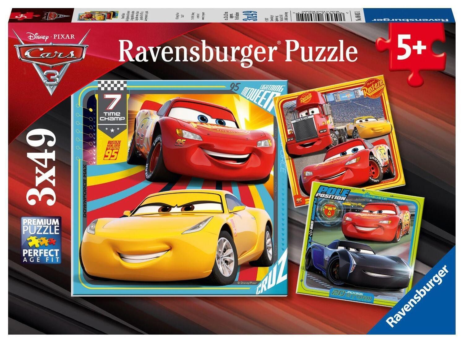 Ravensburger Puzzle Disney Cars: Bunte Flitzer. Puzzle 3 x 49 Teile, 49 Puzzleteile