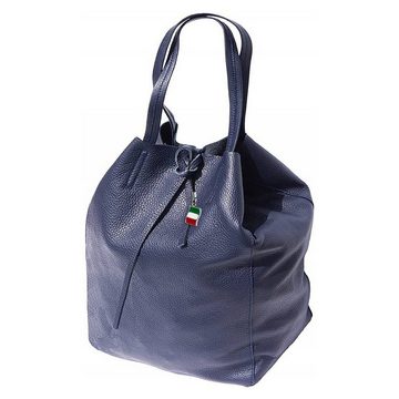 FLORENCE Schultertasche Florence ital. Echtleder Shopper (Shopper), Damen Leder Shopper, Schultertasche, blau ca. 30cm