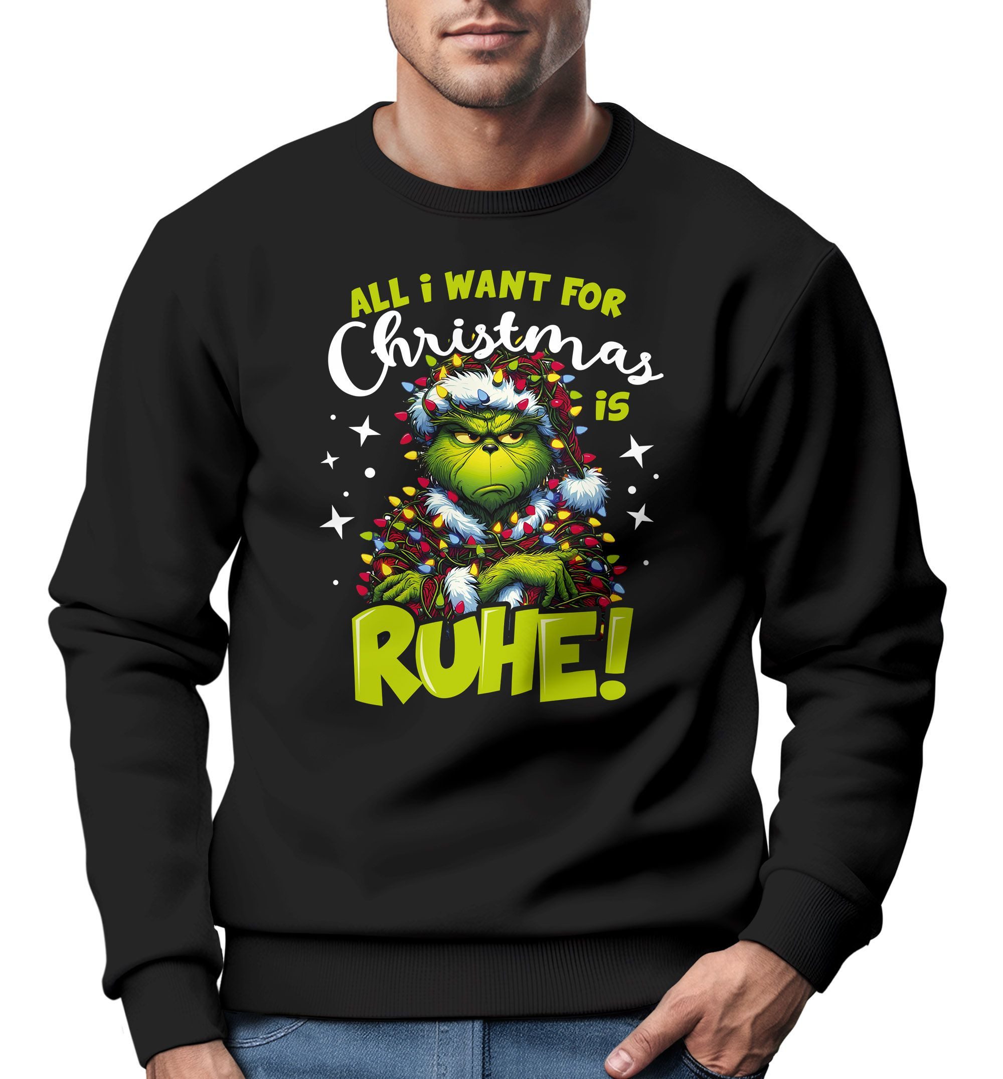 Sweatshirt Sweatshirt Herren Weihnachtspullover Grinch Spruch Ruhe
