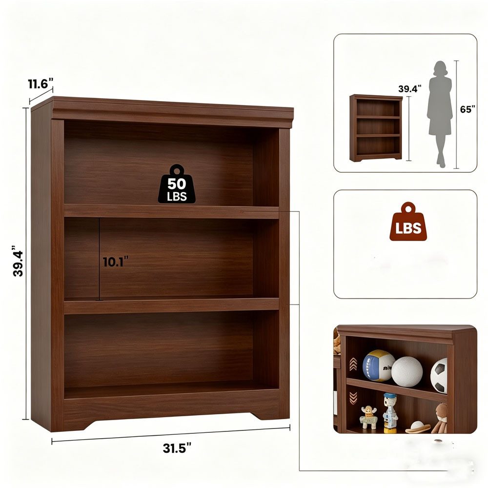 GarveeMore Bücherregal 100cm Bücherregal 3 Etagen offenes Bücherregal verstellbar