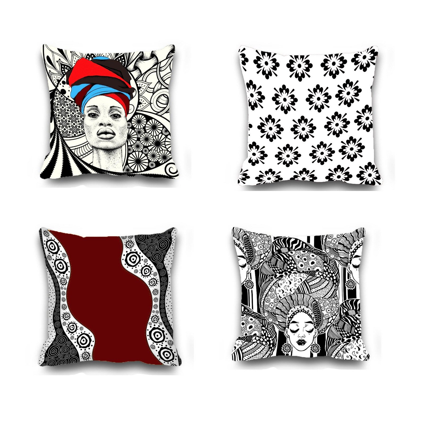 Ekershop Kissenhüllen Dekorative 4er Set Afrikanerin Dekokissen Hülle Kisse günstig online kaufen