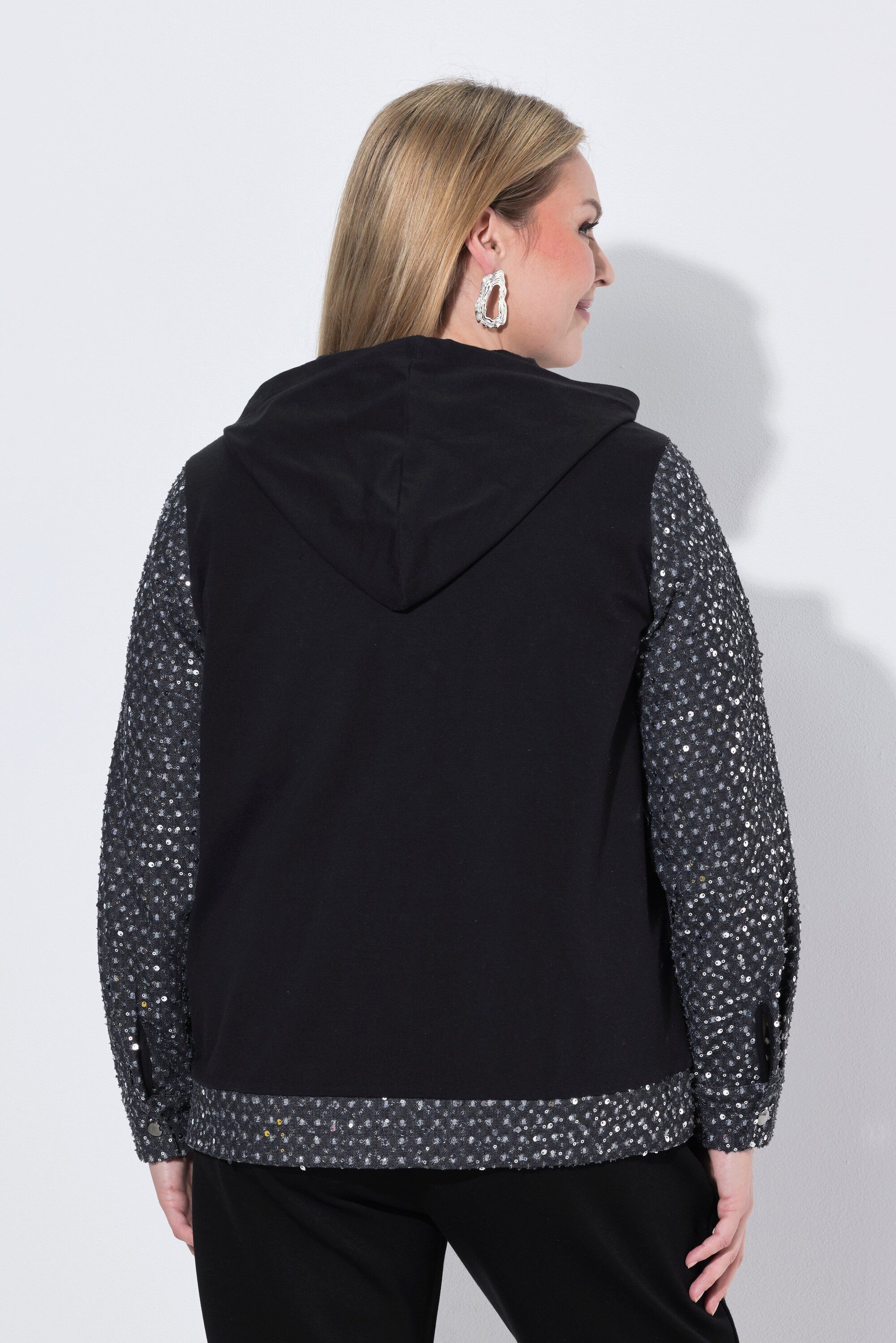 MIAMODA Sweatjacke Jacke Jeansoptik Black Denim Optik mit Pailletten