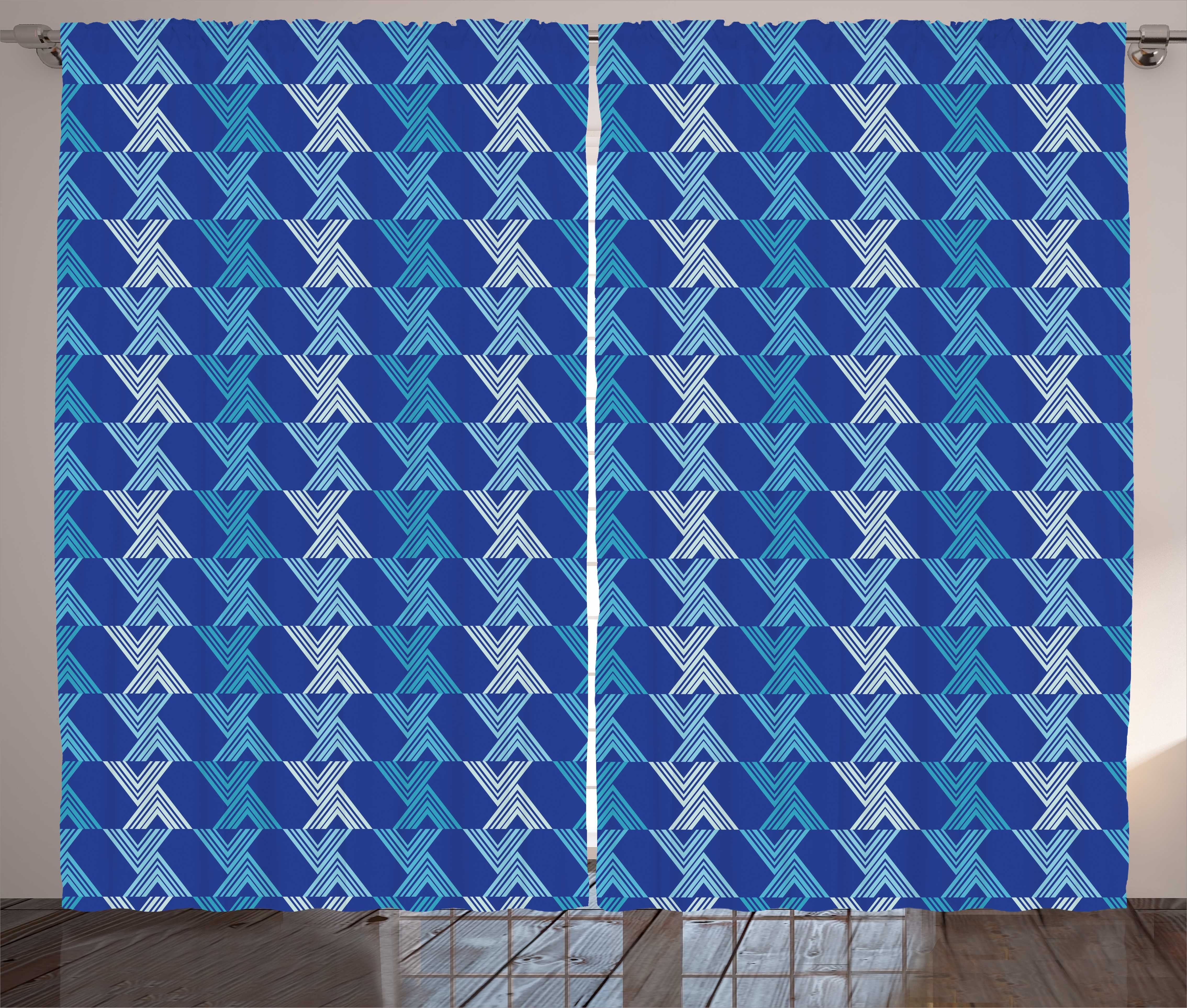 Gardine Schlafzimmer Kräuselband Vorhang mit Schlaufen und Haken, Abakuhaus, Blau Abstrakt Dreieck Patterns