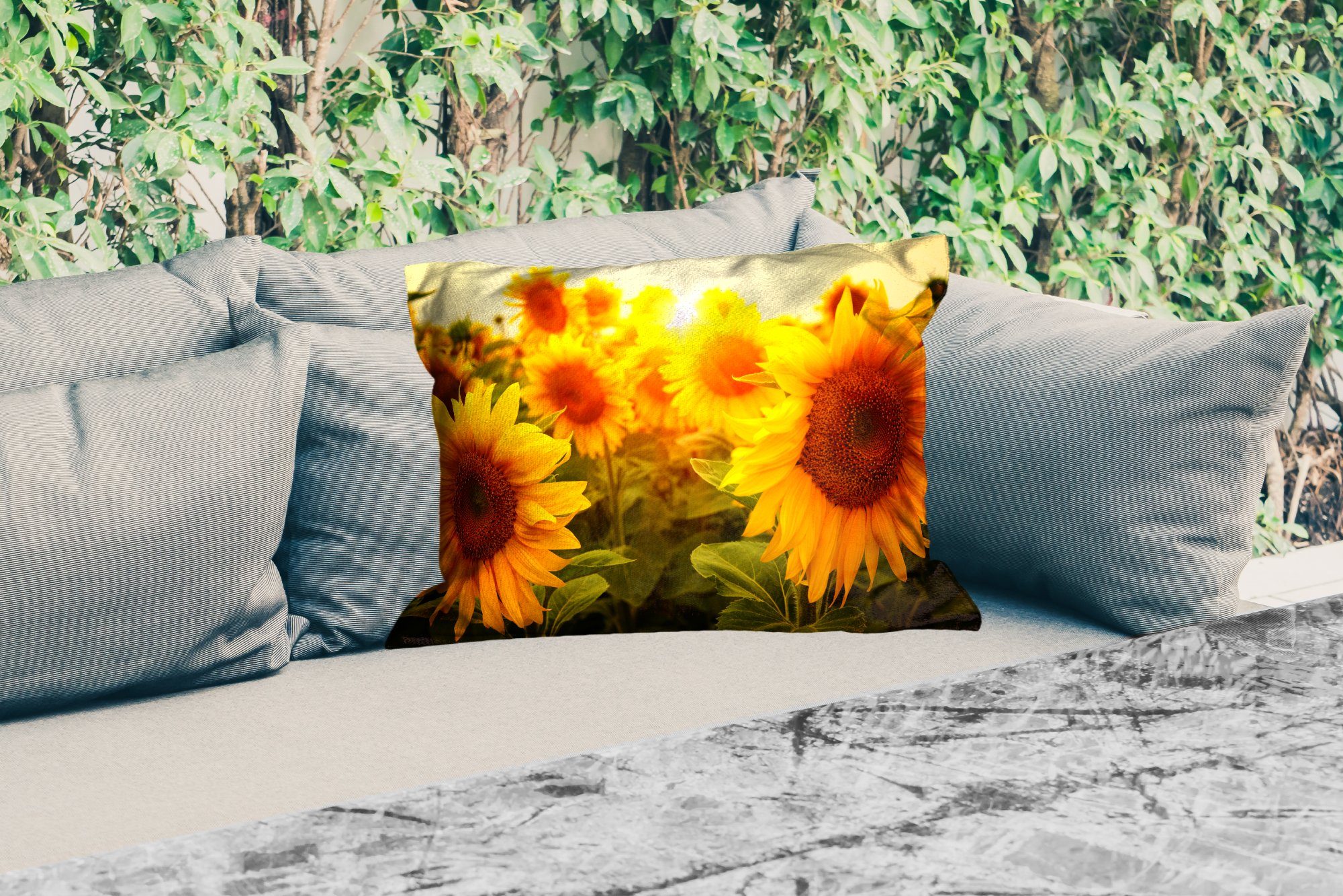 Outdoor-Dekorationskissen, Dekokissenbezug, - - Polyester, Blumen Sonnenblume Dekokissen Gelb MuchoWow Sonne, - Kissenhülle