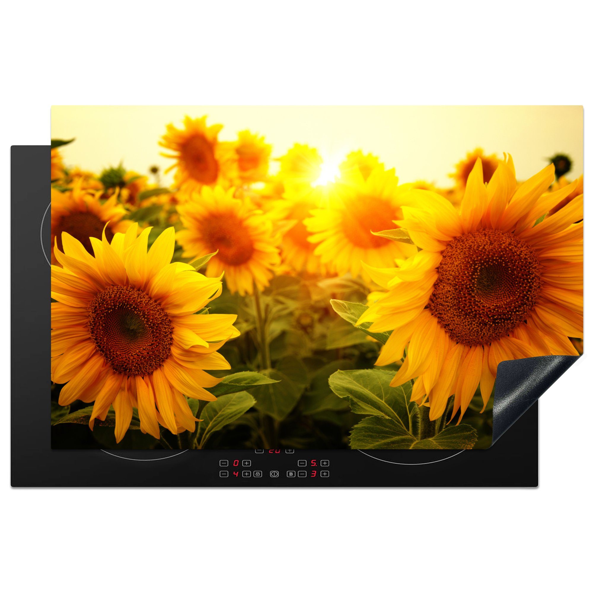 MuchoWow Herdblende-/Abdeckplatte Sonnenblume - Gelb - Blumen - Sonne, Vinyl, (1 tlg), 81x52 cm, Induktionskochfeld Schutz für die küche, Ceranfeldabdeckung