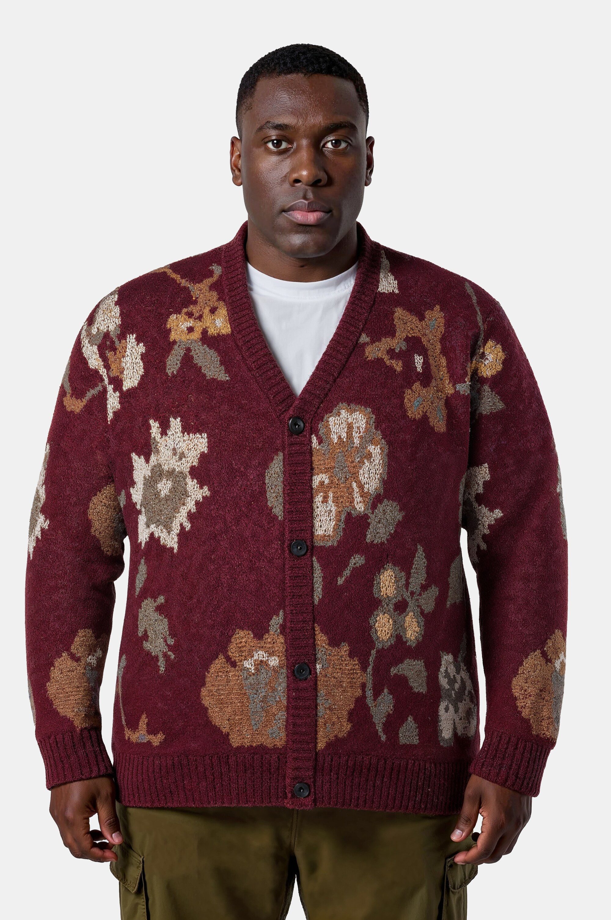 STHUGE Poloshirt Strickjacke oversized florales Strickmuster
