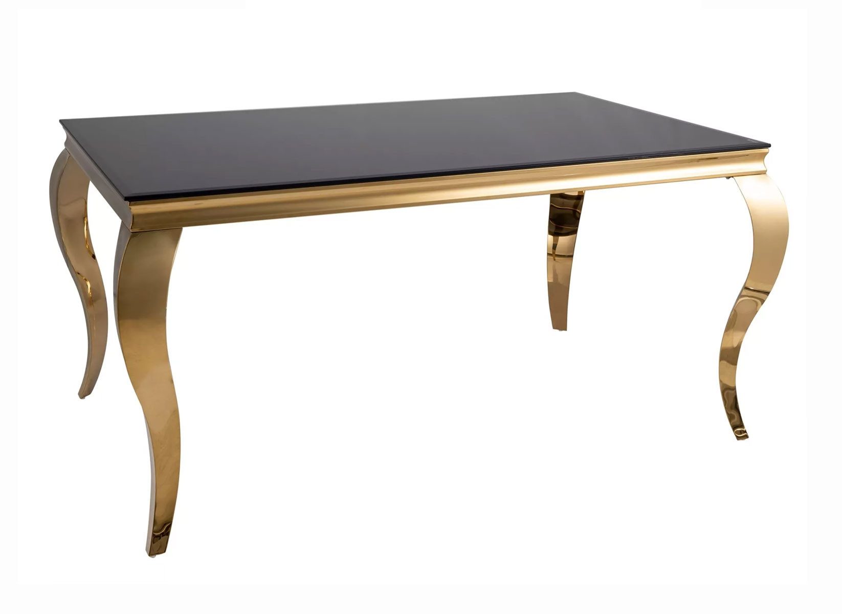 Feldmann-Wohnen Esstisch Prince (rechteckige Tischplatte 150x90cm, 1-St., Marmor Optik, stilvolles Gestell in gold), 150x90x75cm Schwarzglas / gold