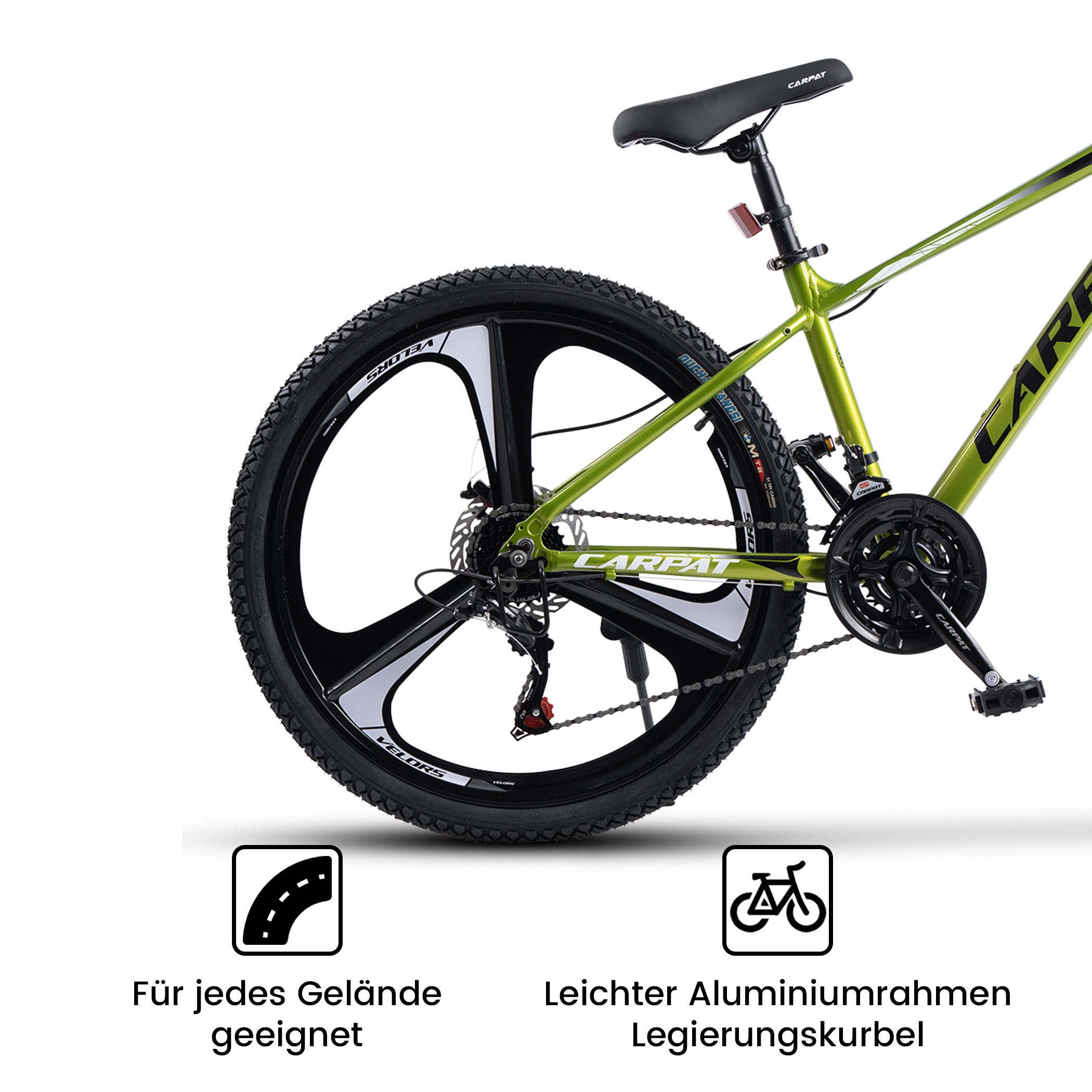 CARPAT SPORT Mountainbike 26 27.5 Zoll Fahrrad für Herren Damen, 21 Gang Shimano Tourney Schaltwerk, Kettenschaltung, (Magnesiumfelgen mit 3 Speichen), Kettenschaltung, Aluminium Rahmen, Jugendfahrrad MTB Hardtail Fahrrad