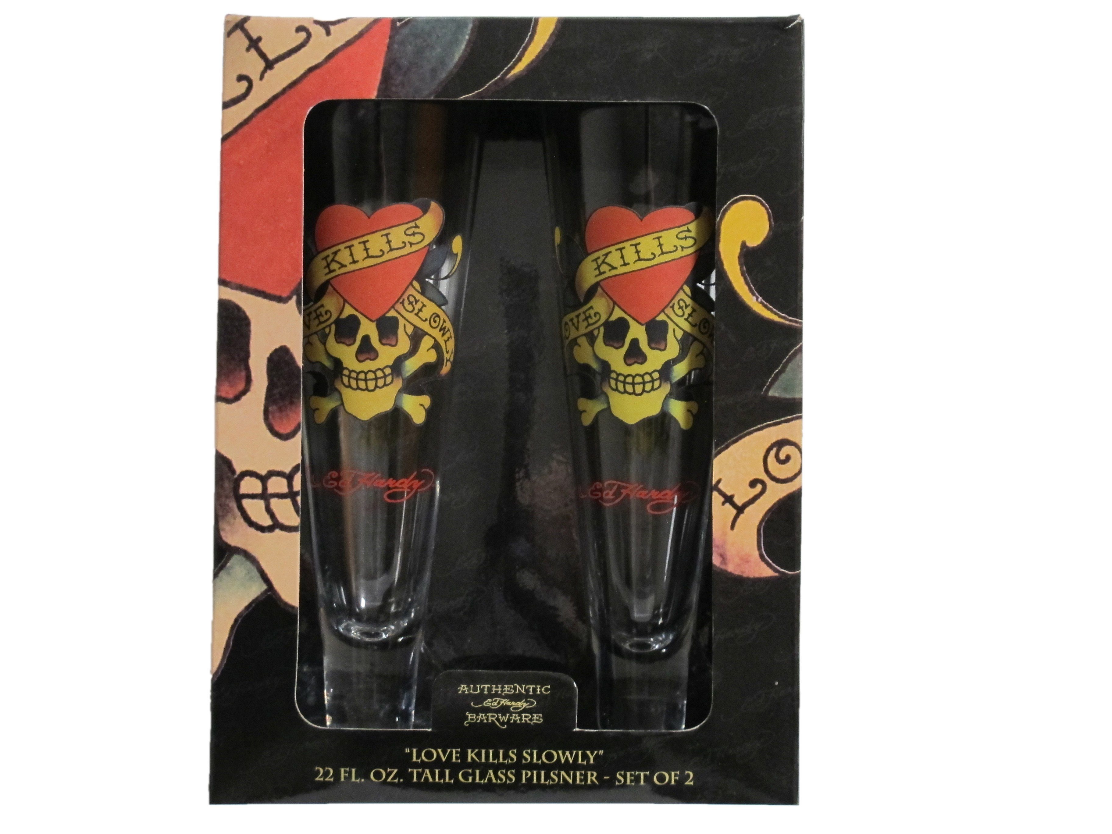 Ed Hardy Bierglas Ed Hardy - Pilsgläser 2er Set, Pilsglas Bierglas Gläser, Glas