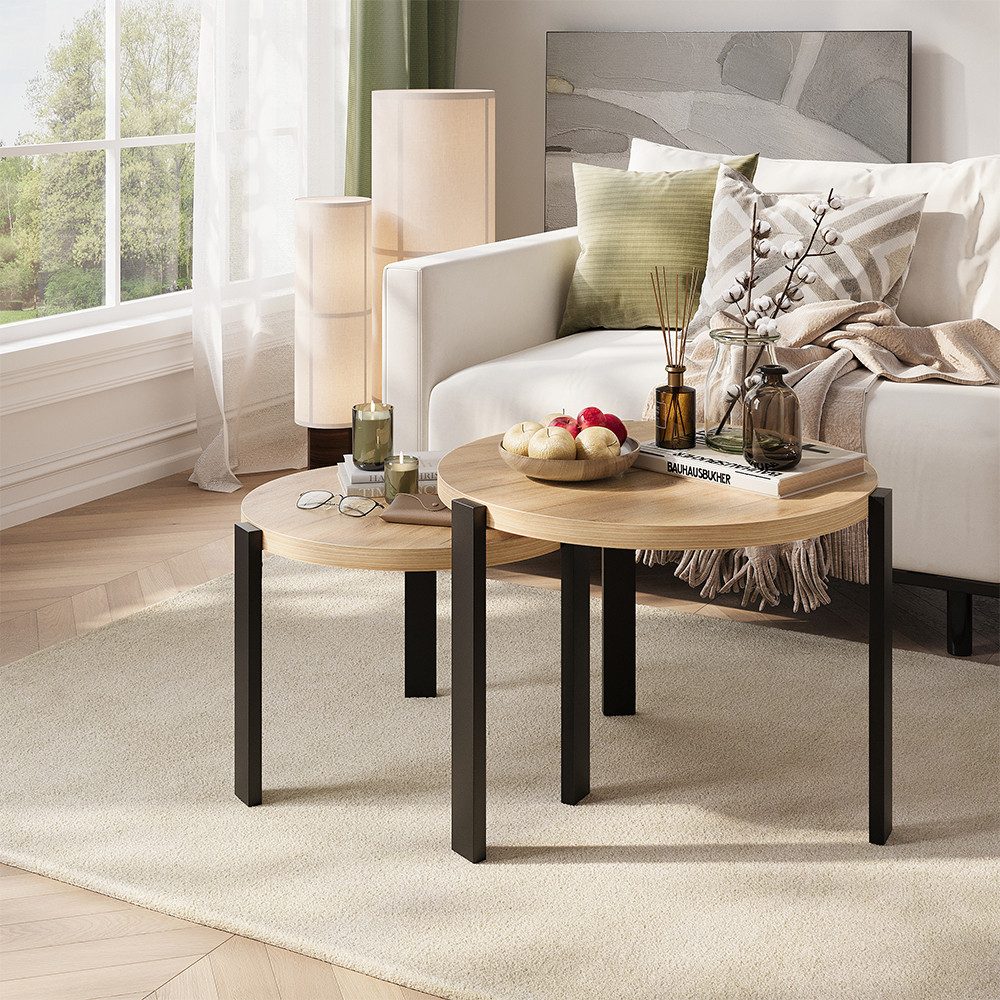 Vicco Couchtisch Norin, Goldkraft Eiche/Schwarz, 60 x 60 cm (2-St)