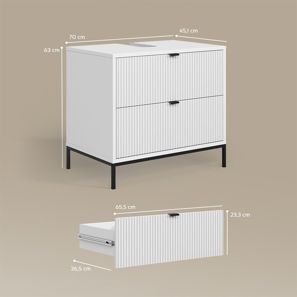Livinity® Waschbeckenunterschrank Aterno, Weiß, 70 x 63 cm mit 2 ausziehbaren Schubladen (1-St)