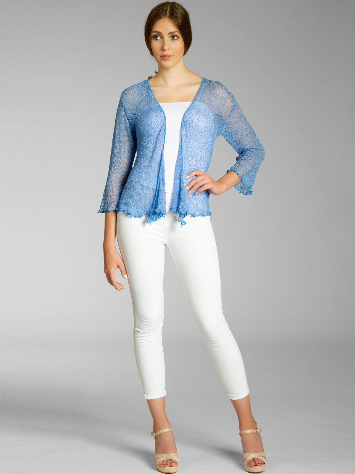 Caspar Strickjacke STJ022 angenehm leichter Damen Sommer Bolero mit 3/4 Arm – Bild 2 von 5