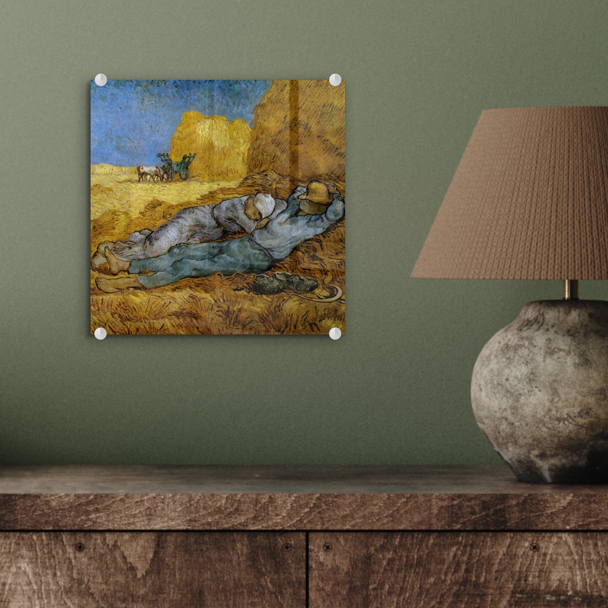 Wandbild (1 Die St), von van Glasbilder Gogh, Siesta Wanddekoration Bilder Vincent Acrylglasbild Glas - - Glas auf Foto auf - - Gemälde MuchoWow