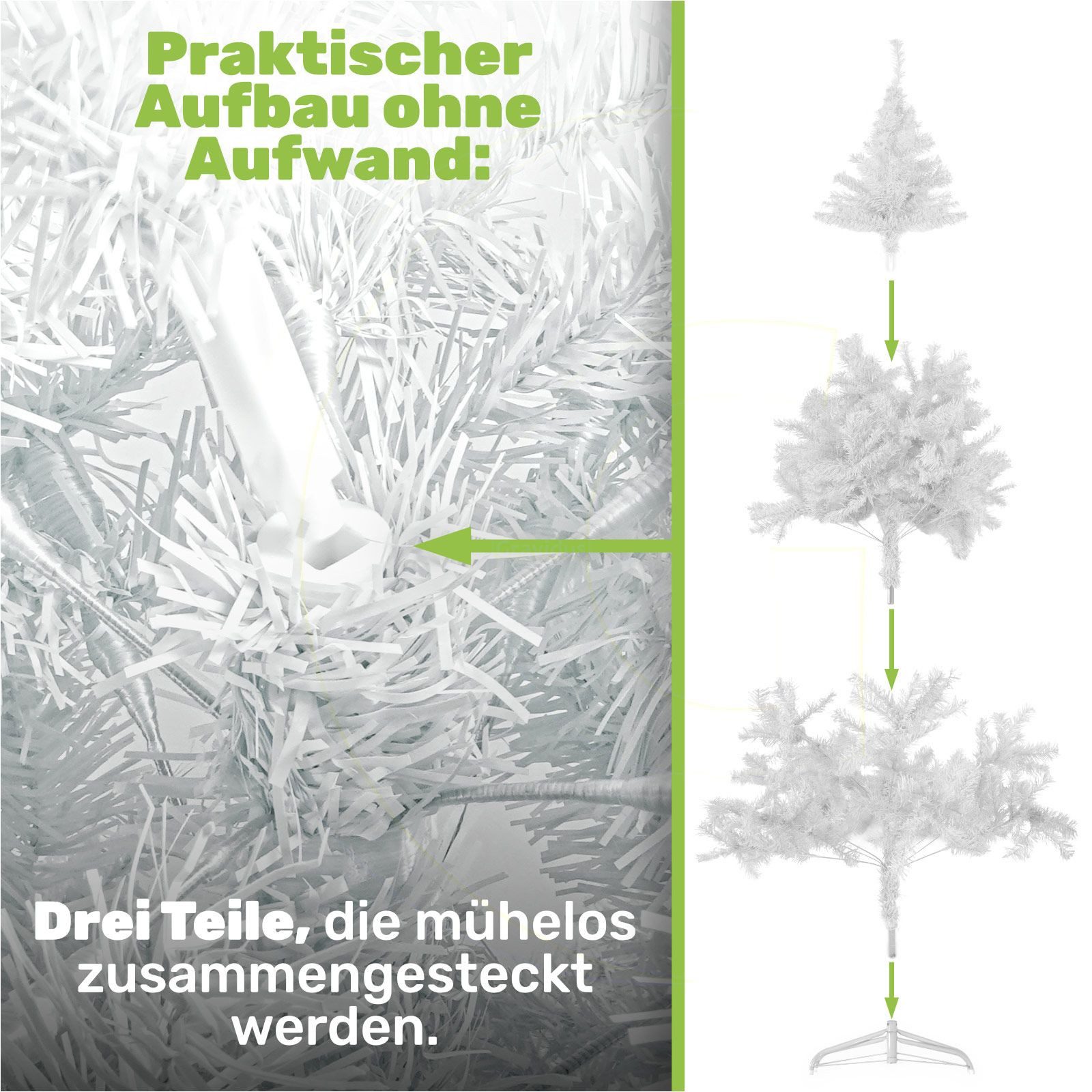 Gravidus Künstlicher Weihnachtsbaum Weißer Weihnachtsbaum 180 cm künstlicher Tannenbaum 600 Zweigen – Bild 3 von 5