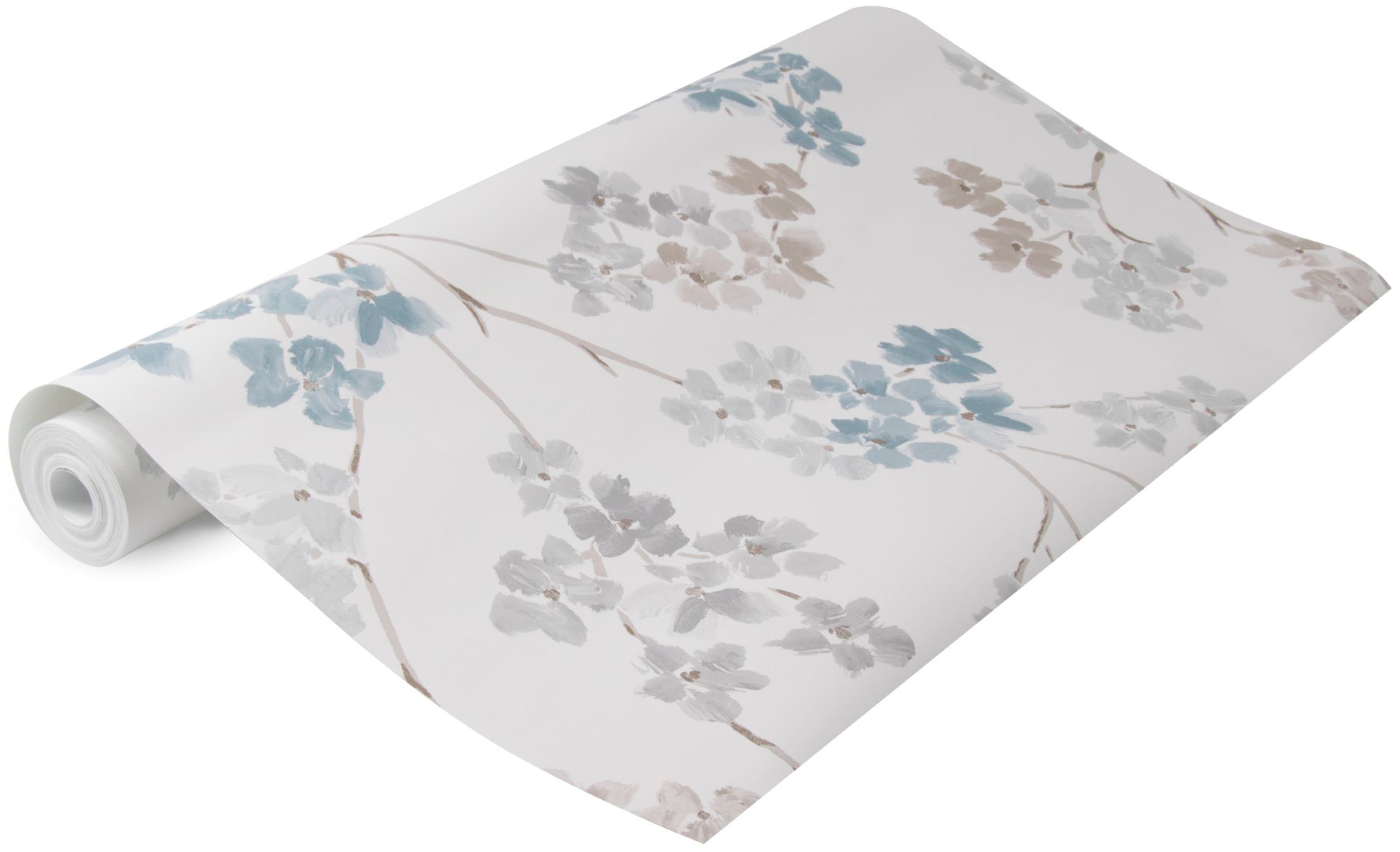 Superfresco Easy Vliestapete Bailey - Blumen, glatt, geblümt, (1 St), Blau/Grau - 10m x 52cm