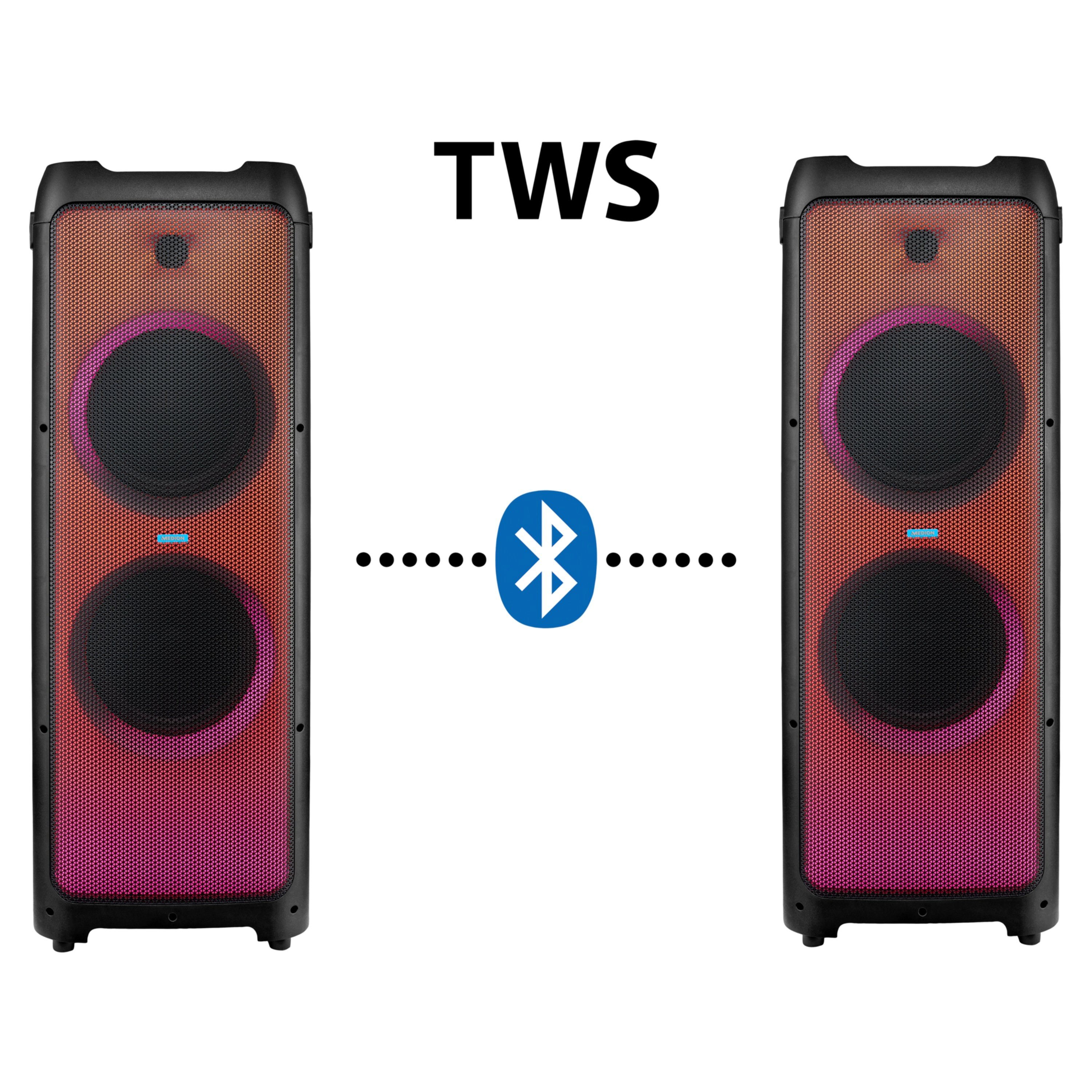 Bluetooth-Lautsprecher Lichtefekte, W, (160 RMS X61200 80 W MD44232) Partylautsprecher, 2 Medion® Bluetooth®, x LIFE®