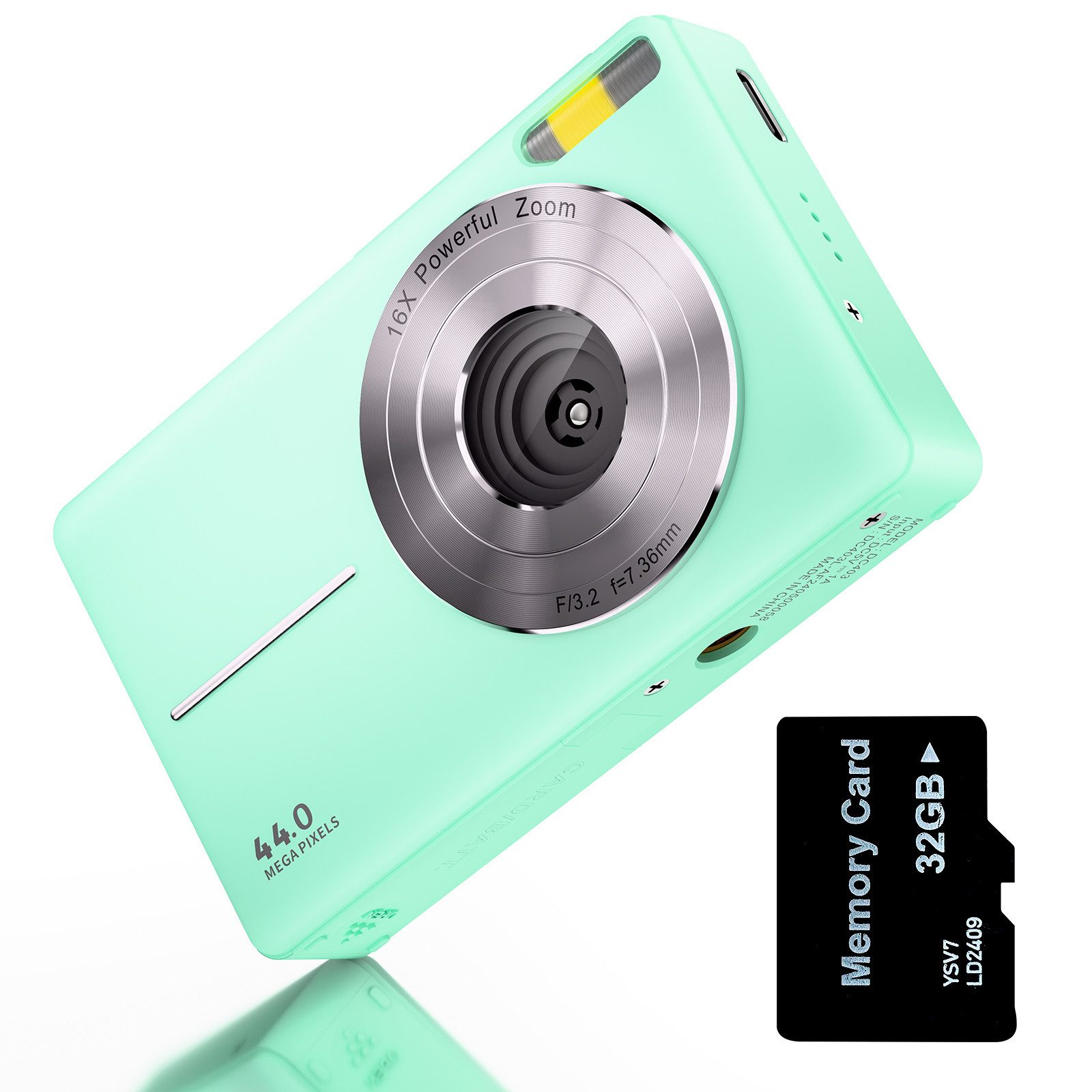 AKKEE Digitalkamera 1080P 44MP Kompaktkamera mit 32G Karte 16X Digitalzoom Kompaktkamera (44 MP, Anti-Shake, Serienaufnahmen, Timer-Aufnahme, Gesichtserkennung)